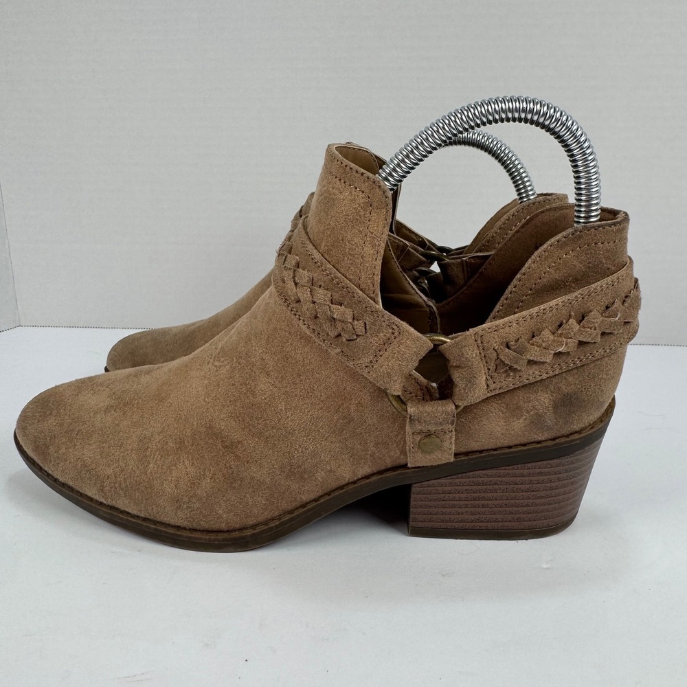 Fergalicious Integrity Tan Faux Suede Braided Ankle Booties Women 8 Western Boho